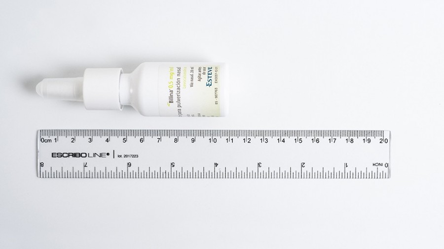 BILINA 0,5 mg/ml SUSPENSIÓN PARA PULVERIZACIÓN NASAL, 1 envase pulverizador de 10 ml fotografía de la forma farmacéutica.