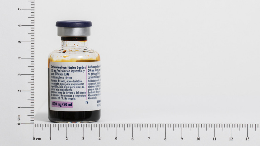 CARBOXIMALTOSA FERRICA SANDOZ 50 MG/ML DISPERSION INYECTABLE Y PARA PERFUSION EFG, 1 vial de 20 ml fotografía de la forma farmacéutica.