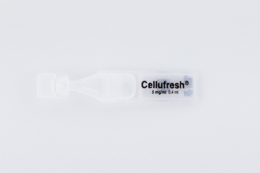 CELLUFRESH 5 mg/ml COLIRIO EN SOLUCION EN ENVASE UNIDOSIS , 30 envases unidosis 0,4 ml fotografía de la forma farmacéutica.