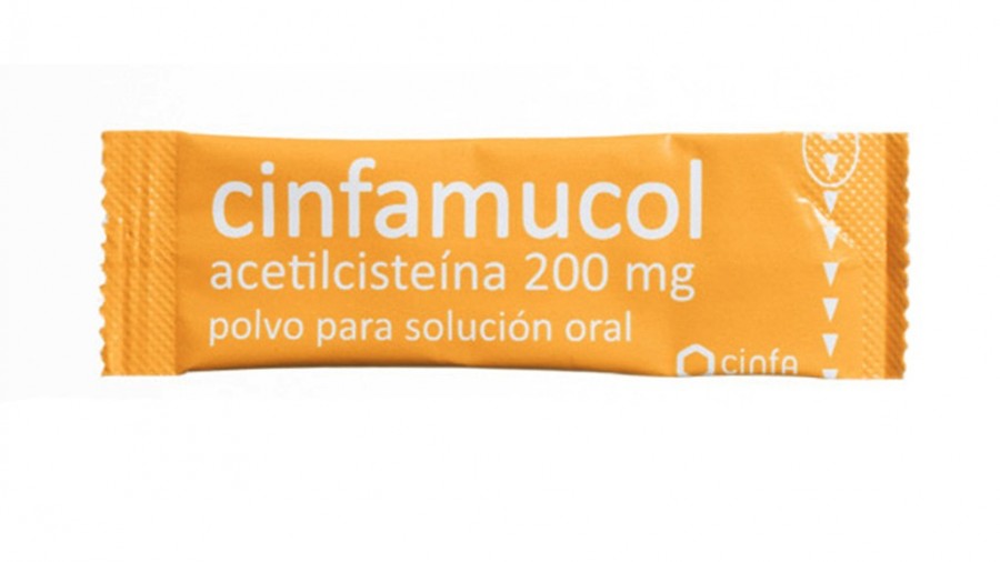 CINFAMUCOL ACETILCISTEINA 200 mg POLVO PARA SOLUCION ORAL , 20 sobres fotografía de la forma farmacéutica.