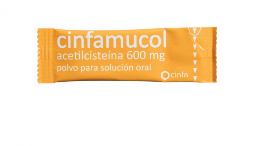 CINFAMUCOL ACETILCISTEÍNA FORTE 600 MG POLVO PARA SOLUCIÓN ORAL   , 10 sobres fotografía de la forma farmacéutica.