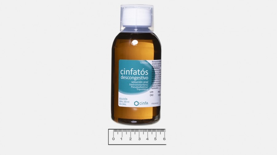 CINFATOS DESCONGESTIVO SOLUCION ORAL, 1 frasco de 125 ml (vidrio) fotografía de la forma farmacéutica.
