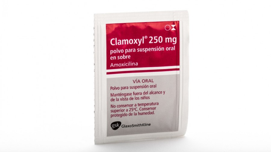 CLAMOXYL 250 mg POLVO PARA SUSPENSIÓN ORAL EN SOBRE , 16 sobres fotografía de la forma farmacéutica.