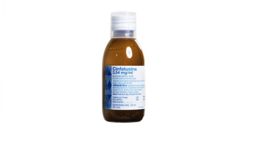 CINFATUSINA 3,54 mg/ml SUSPENSIÓN ORAL, 1 frasco de 120 ml (vidrio) fotografía de la forma farmacéutica.