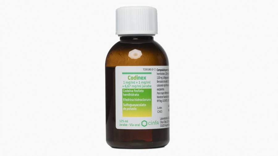 CODINEX 1 MG/ML + 1 MG/ML + 6,67 MG/ML JARABE, 1 frasco de 125 ml (Vidrio + Tapón a prueba de niños) fotografía de la forma farmacéutica.