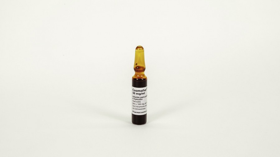 COSMOFER 50 mg/ml SOLUCION PARA PERFUSION E INYECCION , 5 ampollas de 2 ml fotografía de la forma farmacéutica.