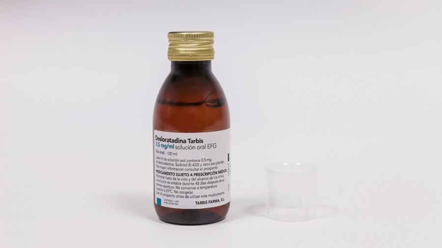 DESLORATADINA TARBIS 0.5 MG/ML SOLUCIÓN ORAL EFG , 1 frasco de 120 ml fotografía de la forma farmacéutica.