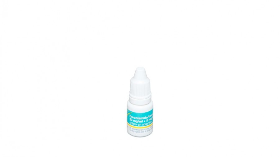DORZOLAMIDA/TIMOLOL STADA 20 mg/ml + 5 mg/ml colirio en solución 1 frasco de 5 ml fotografía de la forma farmacéutica.