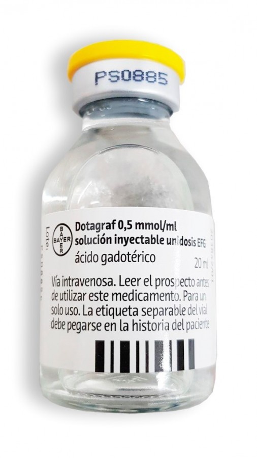 DOTAGRAF 0,5 MMOL/ML SOLUCION INYECTABLE UNIDOSIS EFG , 1 vial de 10 ml fotografía de la forma farmacéutica.