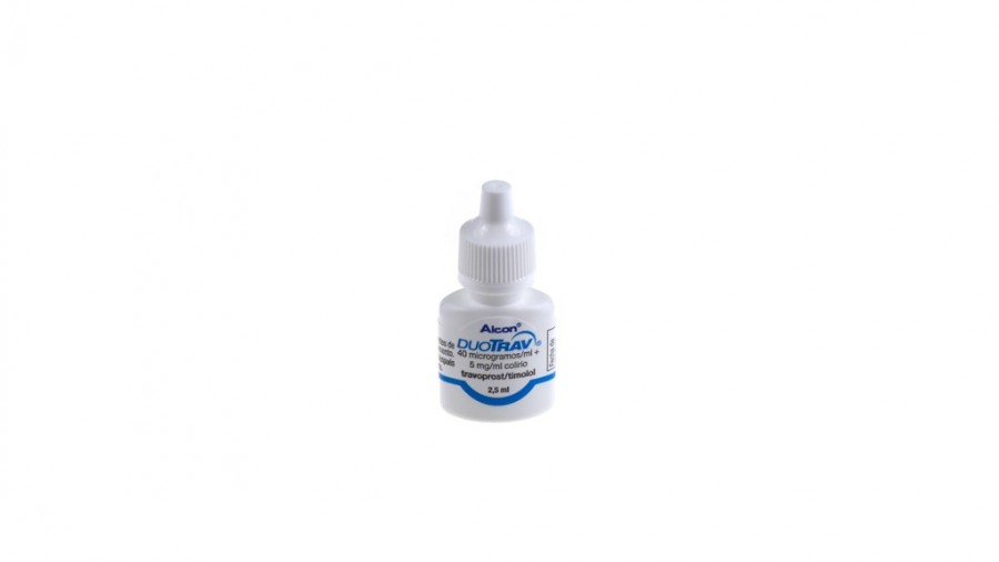 DUOTRAV 40 microgramos/ml + 5 mg/ml COLIRIO EN SOLUCION, 1 frasco de 2,5 ml fotografía de la forma farmacéutica.