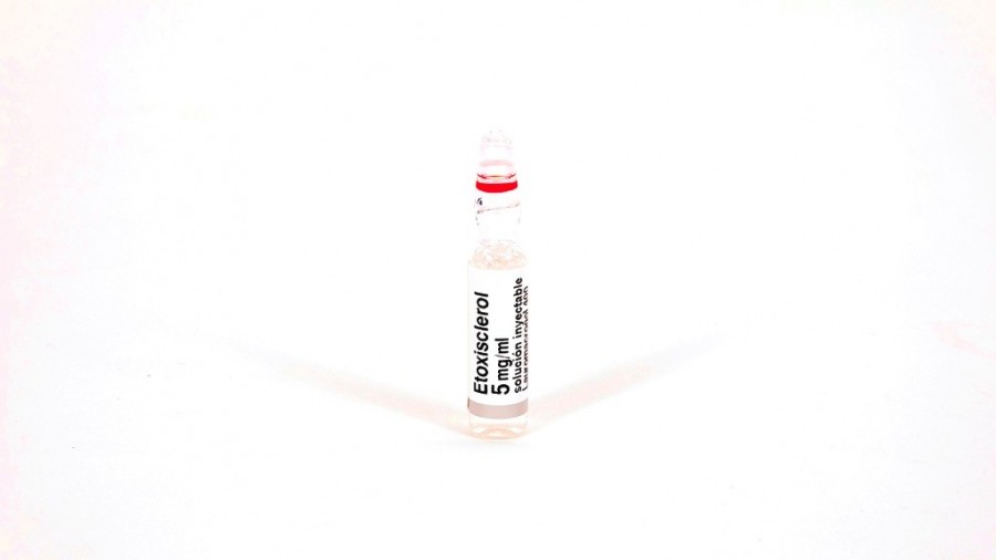 ETOXISCLEROL 5 mg/ml SOLUCIÓN INYECTABLE, 5 ampollas de 2 ml fotografía de la forma farmacéutica.