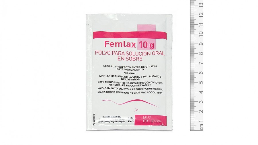 FEMLAX 10 G POLVO PARA SOLUCION ORAL EN SOBRES , 100 sobres fotografía de la forma farmacéutica.