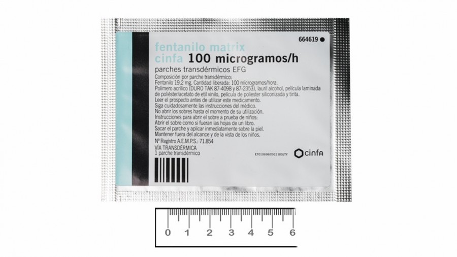 FENTANILO MATRIX CINFA 100  microgramos/H PARCHES TRANSDERMICOS EFG, 5 parches fotografía de la forma farmacéutica.