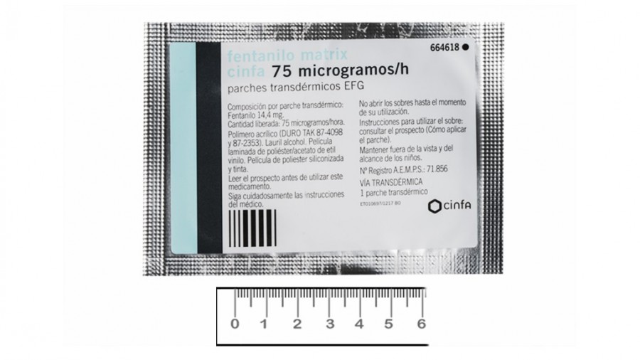 FENTANILO MATRIX CINFA 75 microgramos/H PARCHES TRANSDERMICOS EFG, 5 parches fotografía de la forma farmacéutica.