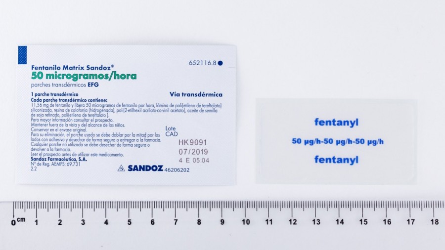 FENTANILO MATRIX SANDOZ 50 microgramos/HORA PARCHES TRANSDERMICOS EFG, 5 parches fotografía de la forma farmacéutica.