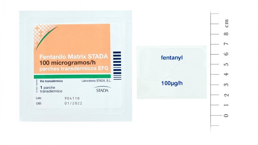 FENTANILO MATRIX STADA 100 microgramos/H PARCHES TRANSDERMICOS EFG, 5 parches fotografía de la forma farmacéutica.