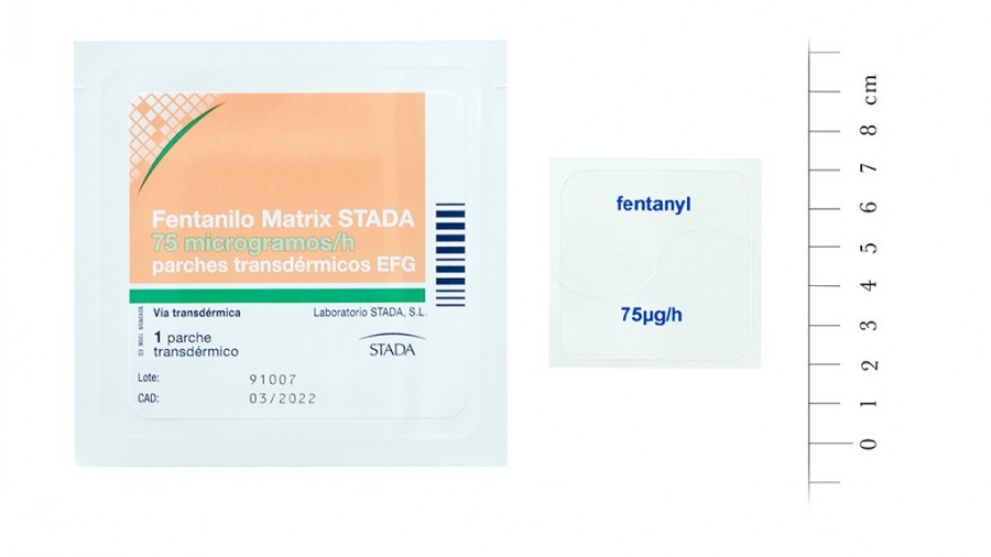 FENTANILO MATRIX STADA 75 microgramos/H PARCHES TRANSDERMICOS EFG, 5 parches fotografía de la forma farmacéutica.