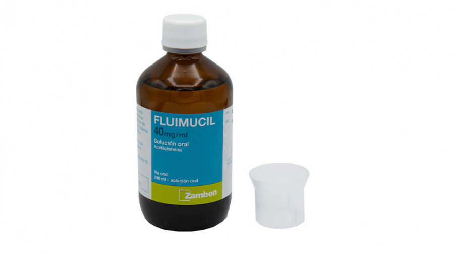 FLUIMUCIL 40mg/ml SOLUCION ORAL , 1 frasco de 200 ml fotografía de la forma farmacéutica.