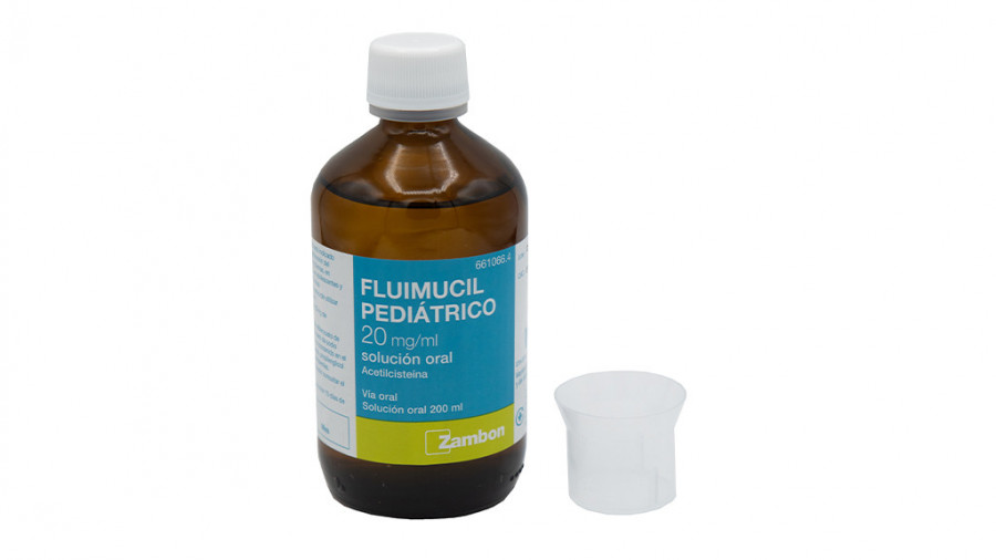 FLUIMUCIL PEDIATRICO 20 mg/ml SOLUCION ORAL , 1 frasco de 200 ml fotografía de la forma farmacéutica.