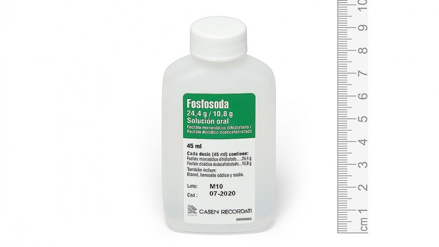 FOSFOSODA 24,4g / 10, 8g SOLUCION ORAL, 2 frascos unidosis de 45 ml fotografía de la forma farmacéutica.
