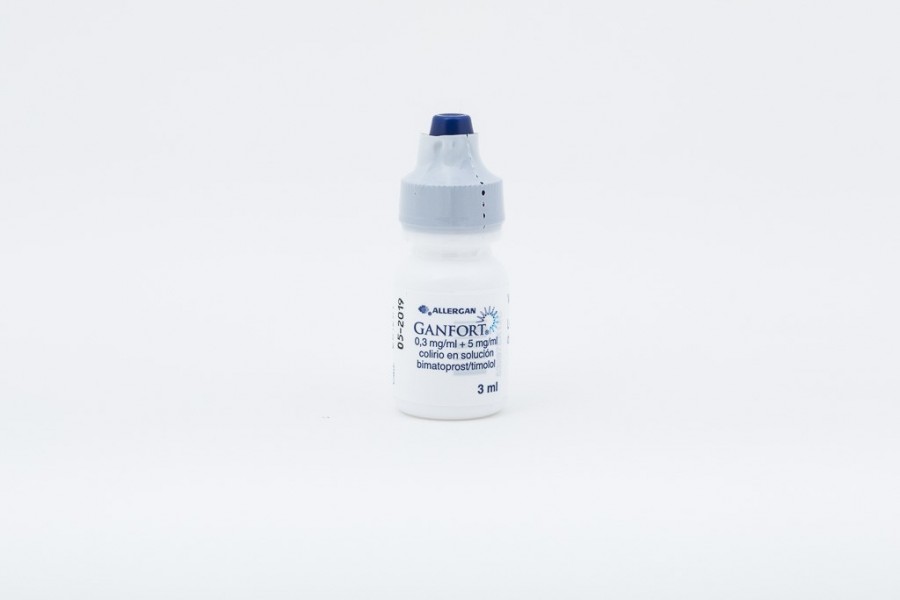 GANFORT 0,3 MG/ML + 5 MG/ML COLIRIO EN SOLUCION, 1 frasco de 3 ml fotografía de la forma farmacéutica.