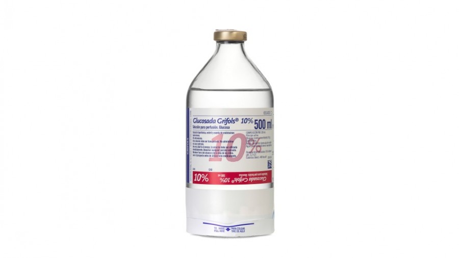 GLUCOSADA GRIFOLS 10% SOLUCION PARA PERFUSION, 10 frascos de 500 ml fotografía de la forma farmacéutica.