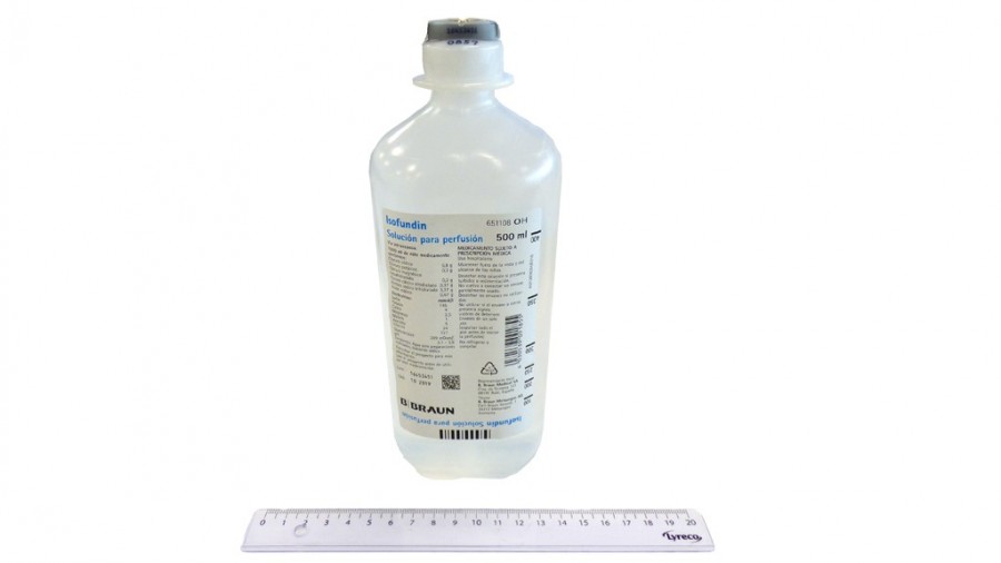 ISOFUNDIN SOLUCION PARA PERFUSION , 1 frasco de 500 ml (VIDRIO) fotografía de la forma farmacéutica.