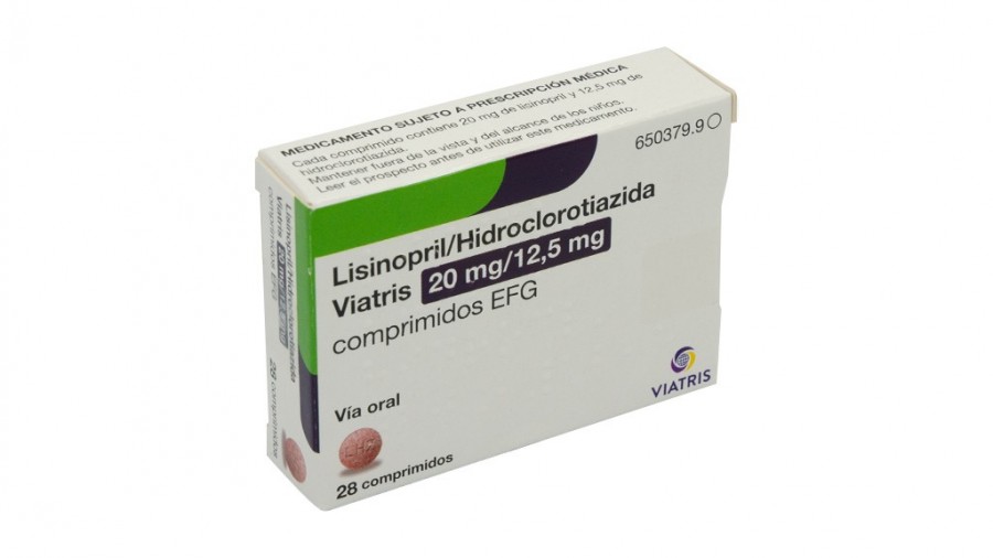 LISINOPRIL/HIDROCLOROTIAZIDA VIATRIS 20/12,5 MG COMPRIMIDOS EFG, 28 comprimidos fotografía de la forma farmacéutica.