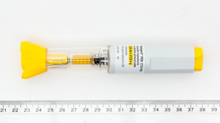 METOJECT PEN 27.5 MG SOLUCION INYECTABLE EN PLUMA PRECARGADA , 1 pluma precargada de 0,55 ml fotografía de la forma farmacéutica.