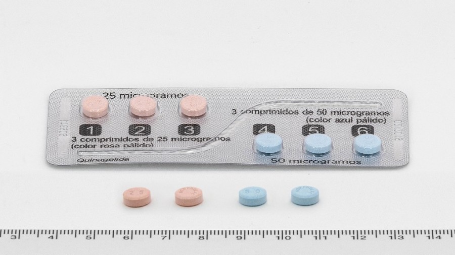 NORPROLAC 25 MICROGRAMOS Y 50 MICROGRAMOS COMPRIMIDOS , (25 mg) 3 comp + (50 mg) 3 comp fotografía de la forma farmacéutica.