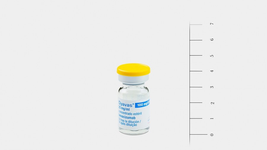 OYAVAS 25 MG/ML CONCENTRADO PARA SOLUCION PARA PERFUSION, 1 vial de 16 ml fotografía de la forma farmacéutica.
