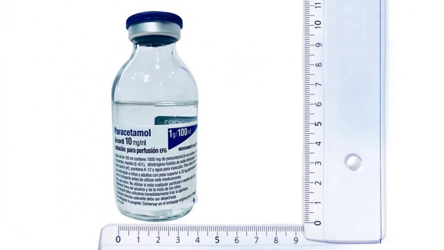 PARACETAMOL ACCORD 10 mg/ml SOLUCION PARA PERFUSION EFG,20 viales de 100 ml fotografía de la forma farmacéutica.