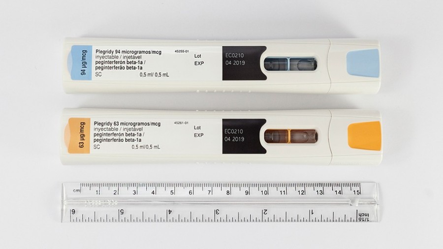 Plegridy 63 94 microgramos solucion inyectable en pluma precargada 1 pluma precargada de 63 mcg/0,5 ml y 1 pluma precargada de 94 mcg/0,5 ml fotografía de la forma farmacéutica.