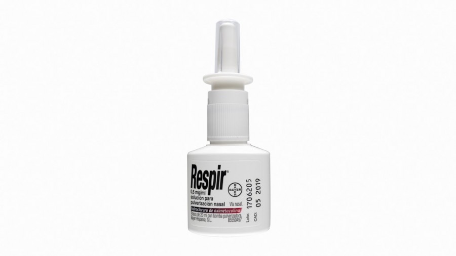 RESPIR 0,5 mg/ml SOLUCION PARA PULVERIZACION NASAL , 1 frasco de 20 ml (Frasco+bomba pulverizadora) fotografía de la forma farmacéutica.