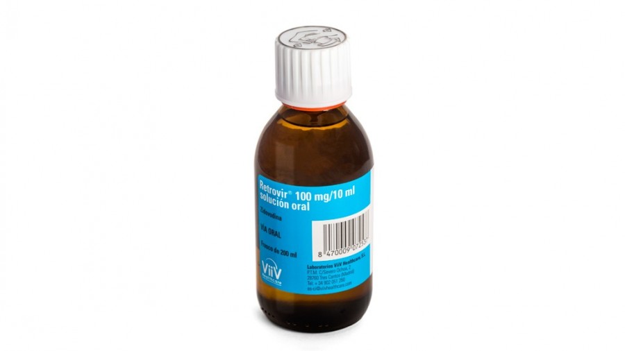 RETROVIR 100 mg/10 ml SOLUCION ORAL , 1 frasco de 200 ml fotografía de la forma farmacéutica.