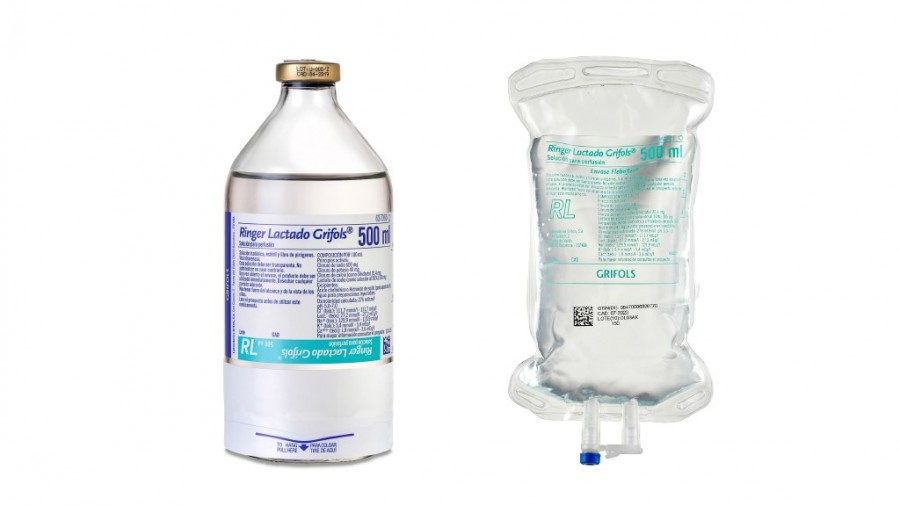 RINGER LACTADO GRIFOLS SOLUCION PARA PERFUSION, 10 bolsas de 1.000 ml (FLEBOFLEX) fotografía de la forma farmacéutica.