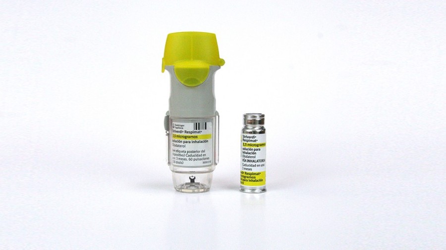 STRIVERDI RESPIMAT 2,5 MICROGRAMOS SOLUCION PARA INHALACION, 1 inhalador recargable + 1 cartucho de 60 pulsaciones (30 dosis) fotografía de la forma farmacéutica.