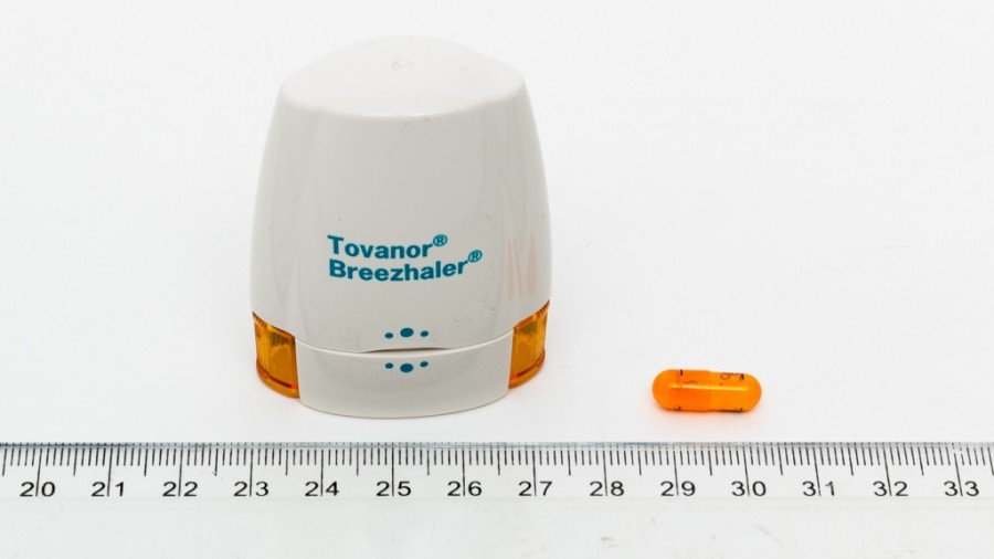 Tovanor Breezhaler 44 microgramos polvo para inhalacion 5 blísters de 6 cápsulas (envase de 30 cápsulas) fotografía de la forma farmacéutica.