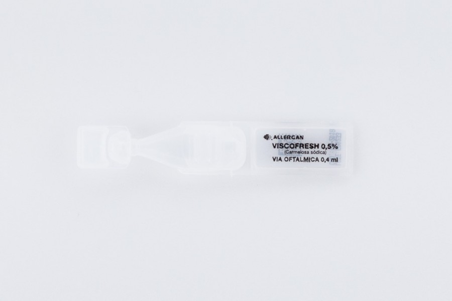 VISCOFRESH 5 MG/ML COLIRIO EN SOLUCIÓN EN ENVASE UNIDOSIS , 10 envases unidosis 0,4 ml fotografía de la forma farmacéutica.