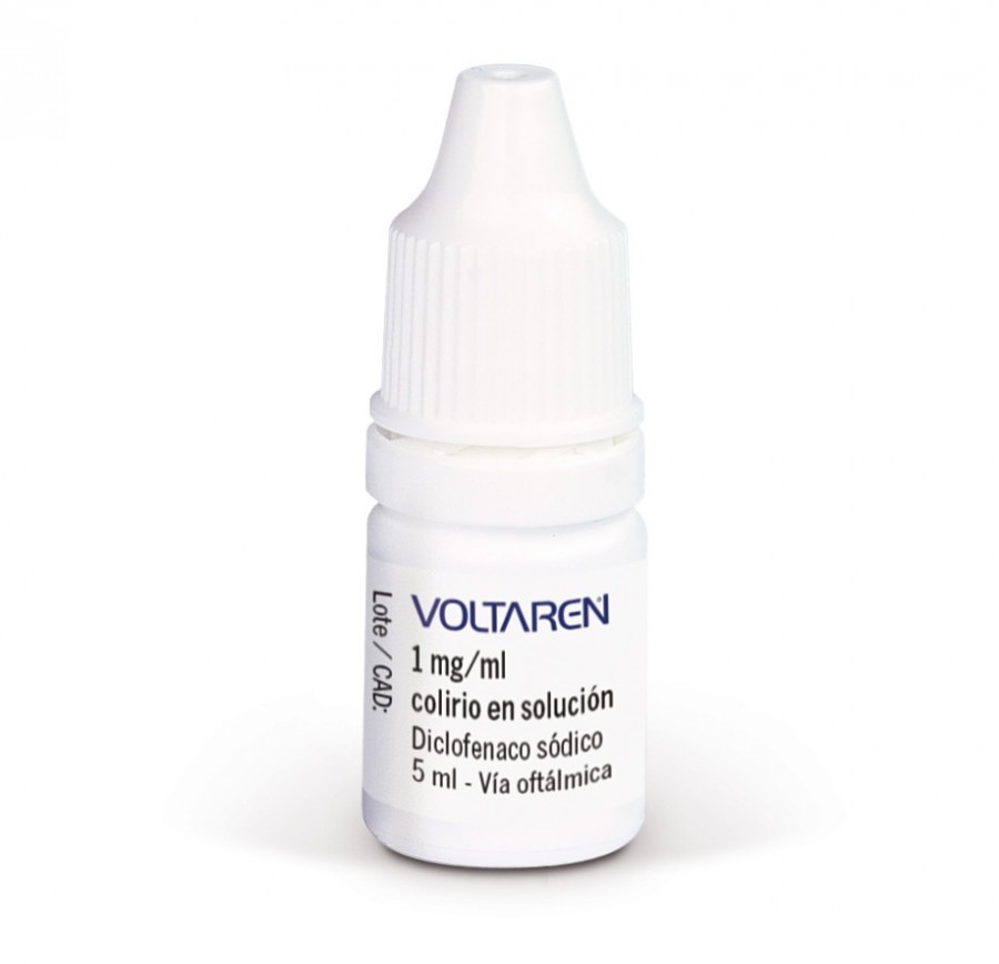 VOLTAREN 1 mg/ml COLIRIO EN SOLUCION, 1 frasco de 5 ml fotografía de la forma farmacéutica.